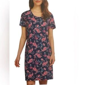 Lands' End Cotton Navy Paisley Sleep Shirt / House Dress Small